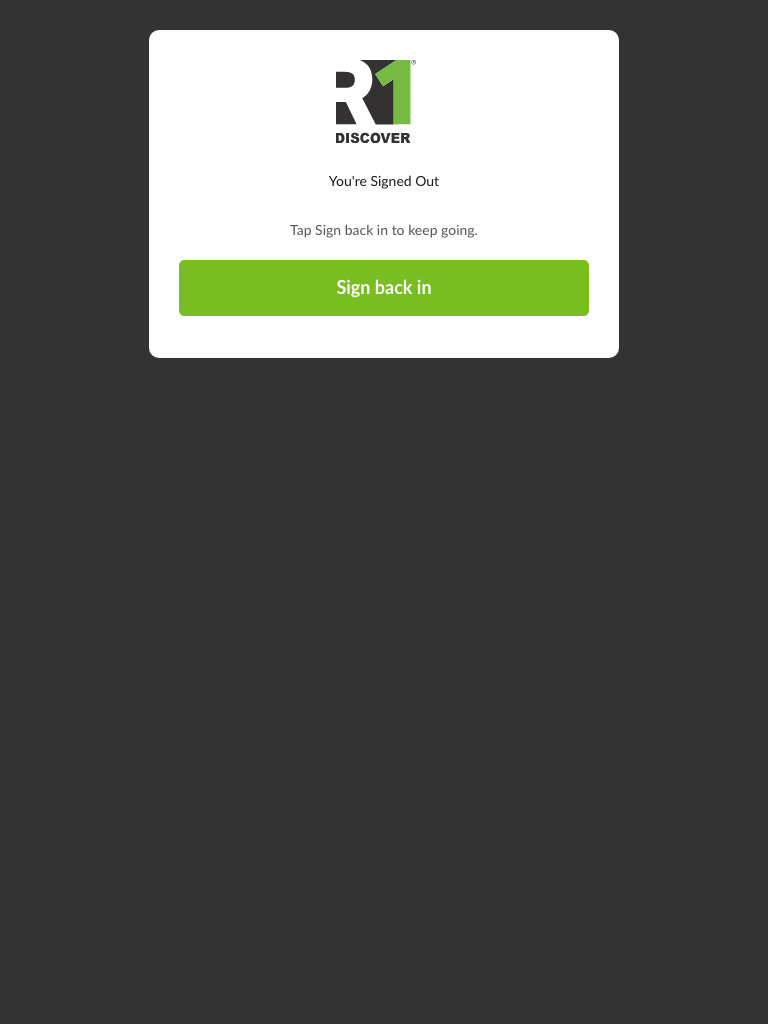 The You're signed out screen on a ViaPath tablet, with a large green Sign back in button and nothing else to fill in
